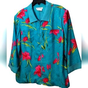 Aqua Blue Floral Women's Top/Jacket